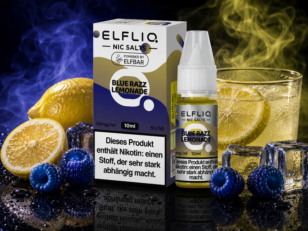 ELFLIQ Blue Razz Lemonade Nikotinsalz Liquid 10mg/ml — blaue Himbeeren und Limonade, 10 ml Flasche und Verpackung