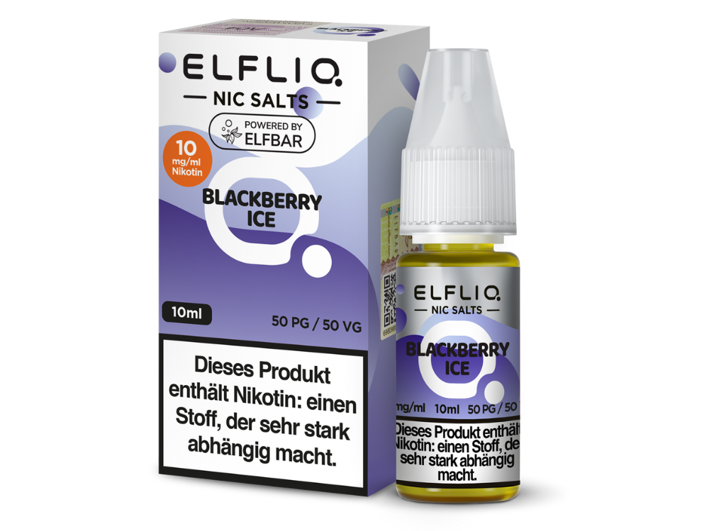 ELFLIQ Blackberry Ice Nikotinsalz Liquid 10mg/ml — 10 ml Flasche und Verpackung, Original Elfbar