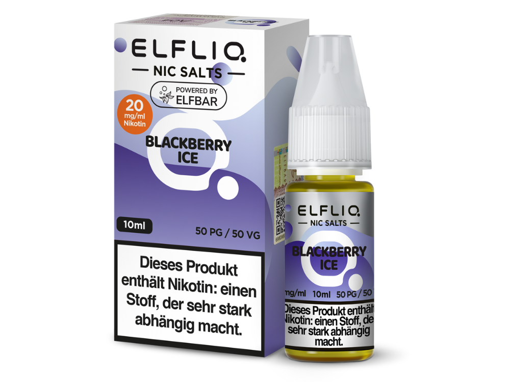 ELFLIQ Blackberry Ice Nikotinsalz Liquid 20mg/ml — 10 ml Flasche und Verpackung, Original Elfbar