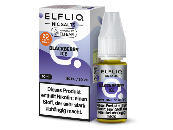 ELFLIQ Blackberry Ice Nikotinsalz Liquid 20mg/ml — 10 ml Flasche und Verpackung, Original Elfbar