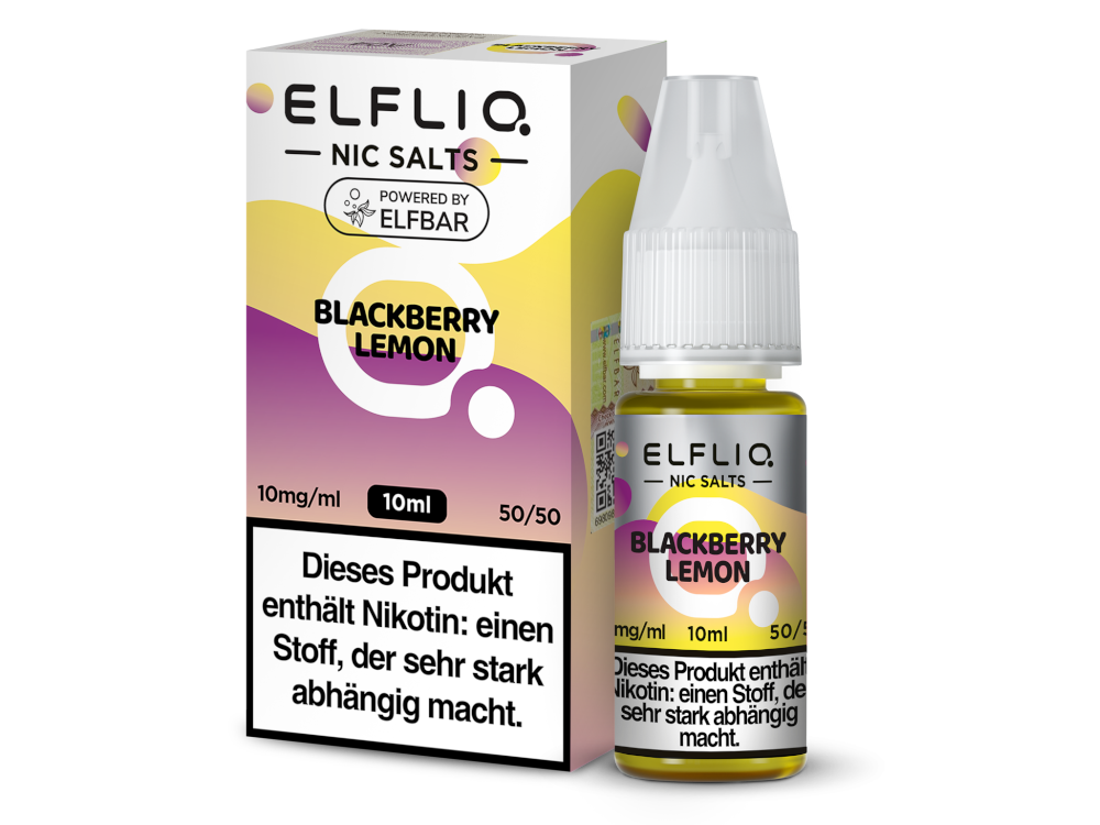 ELFLIQ Blackberry Lemon Nikotinsalz Liquid 10mg/ml — 10 ml Flasche und Verpackung, Original Elfbar