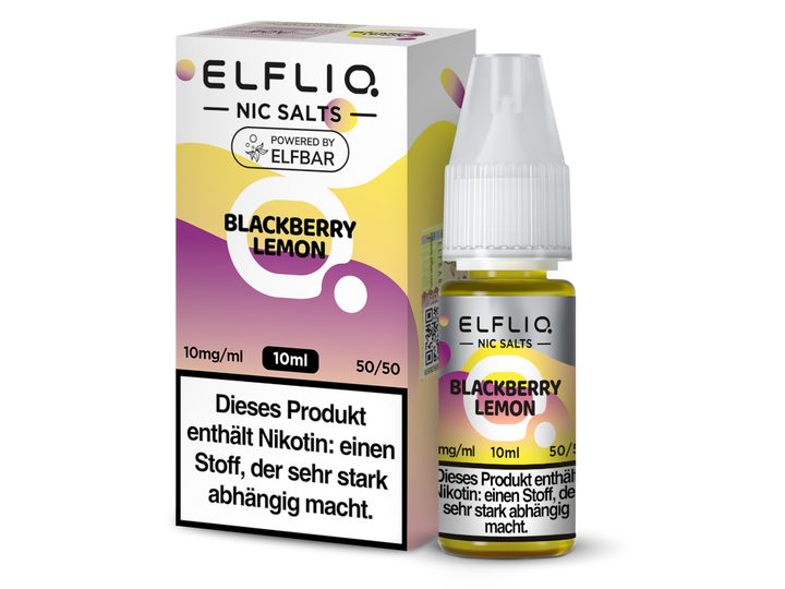 ELFLIQ Blackberry Lemon Nikotinsalz Liquid 10mg/ml — 10 ml Flasche und Verpackung, Original Elfbar