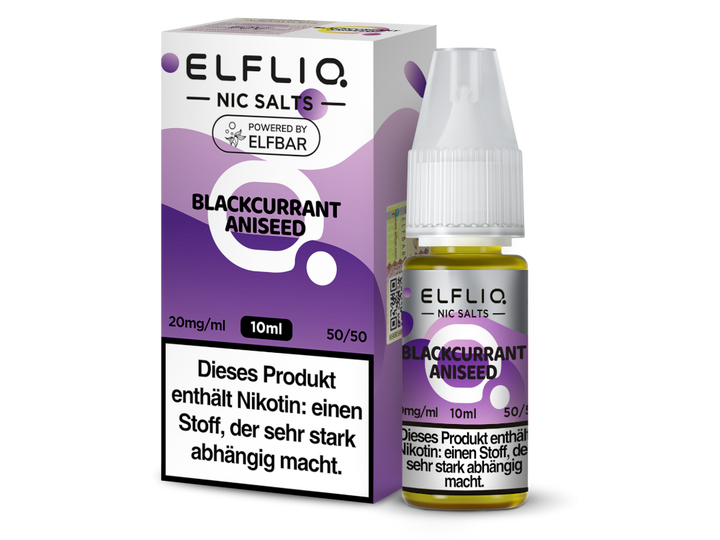 ELFLIQ Blackcurrant Aniseed Nikotinsalz Liquid 20mg/ml — 10 ml Flasche und Verpackung, Original Elfbar