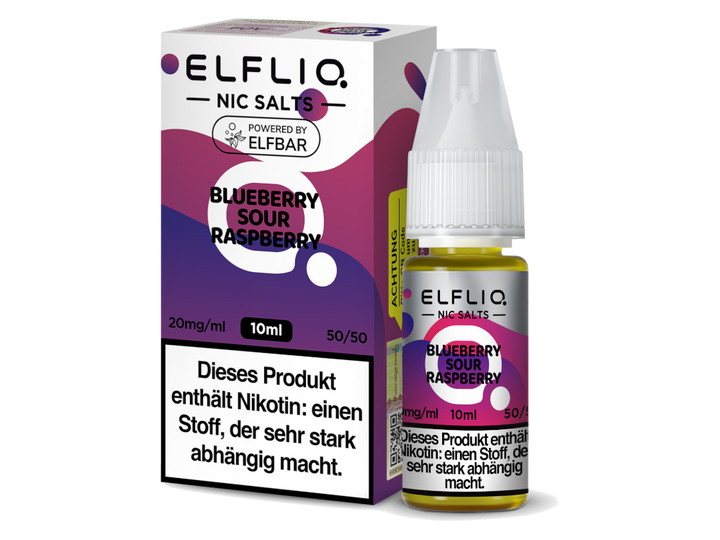 ELFLIQ Blueberry Sour Raspberry Nikotinsalz Liquid 20mg/ml — 10 ml Flasche und Verpackung, Original Elfbar