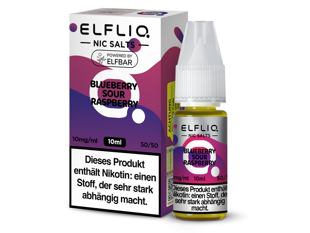 ELFLIQ Blueberry Sour Raspberry Nikotinsalz Liquid 10mg/ml — 10 ml Flasche und Verpackung, Original Elfbar