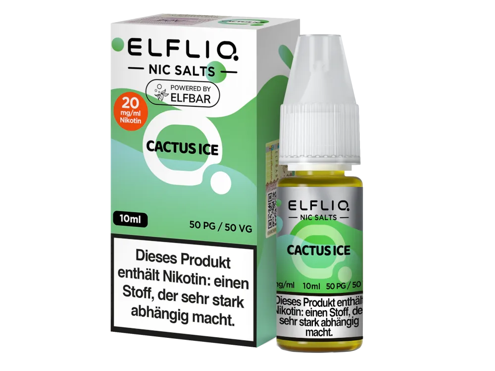 ELFLIQ Cactus Ice Nikotinsalz Liquid 20mg/ml — 10 ml Flasche und Verpackung, Original Elfbar