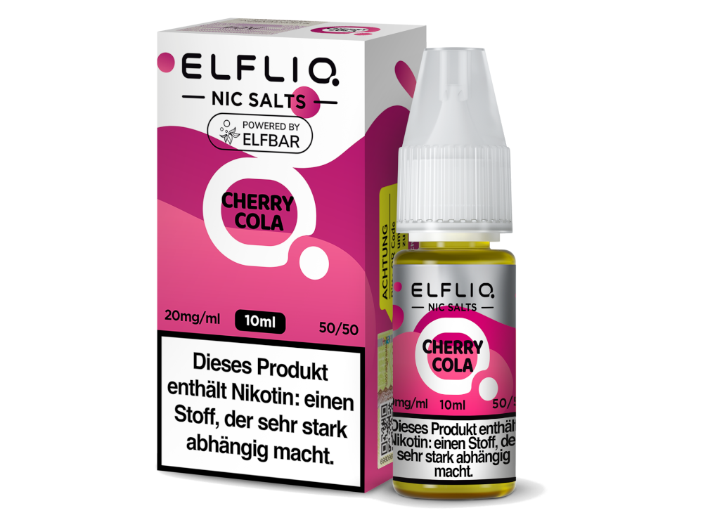ELFLIQ Cherry Cola Nikotinsalz Liquid 20mg/ml — 10 ml Flasche und Verpackung, Original Elfbar
