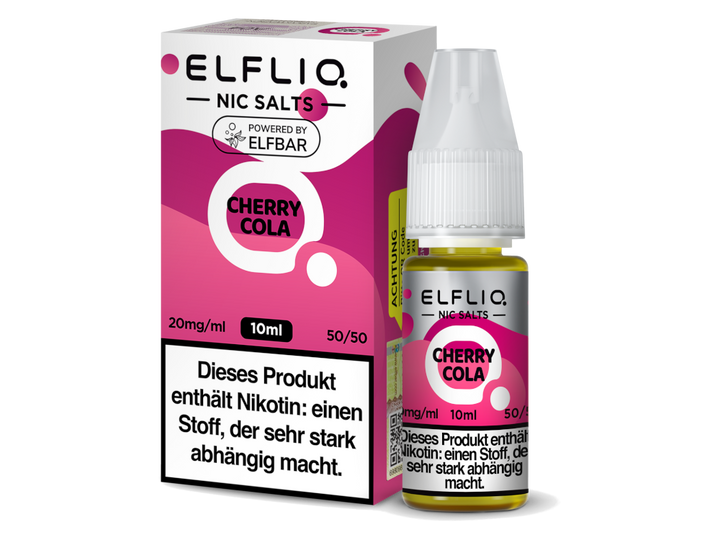 ELFLIQ Cherry Cola Nikotinsalz Liquid 20mg/ml — 10 ml Flasche und Verpackung, Original Elfbar