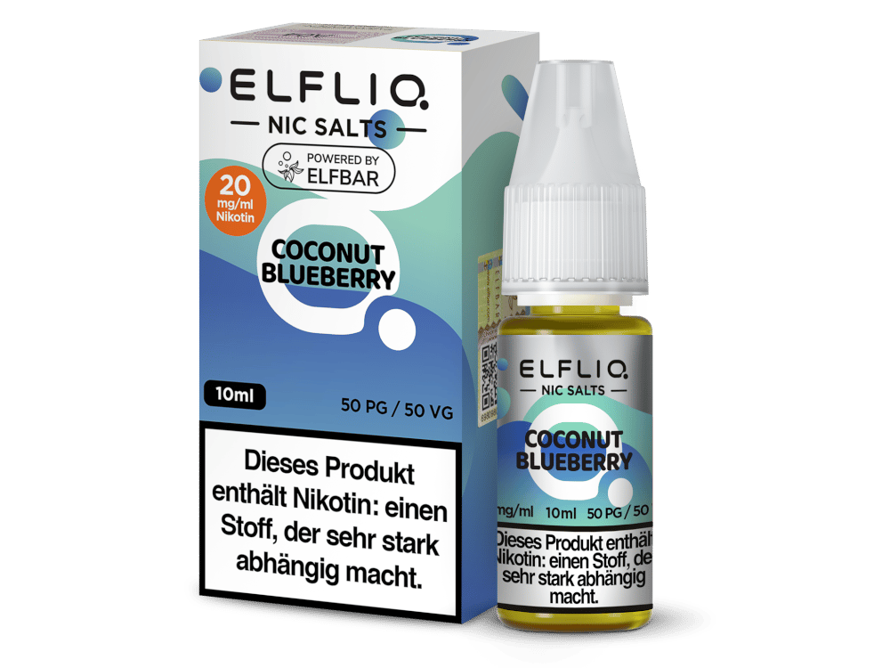 ELFLIQ Coconut Blueberry Nikotinsalz Liquid 20mg/ml — 10 ml Flasche und Verpackung, Original Elfbar