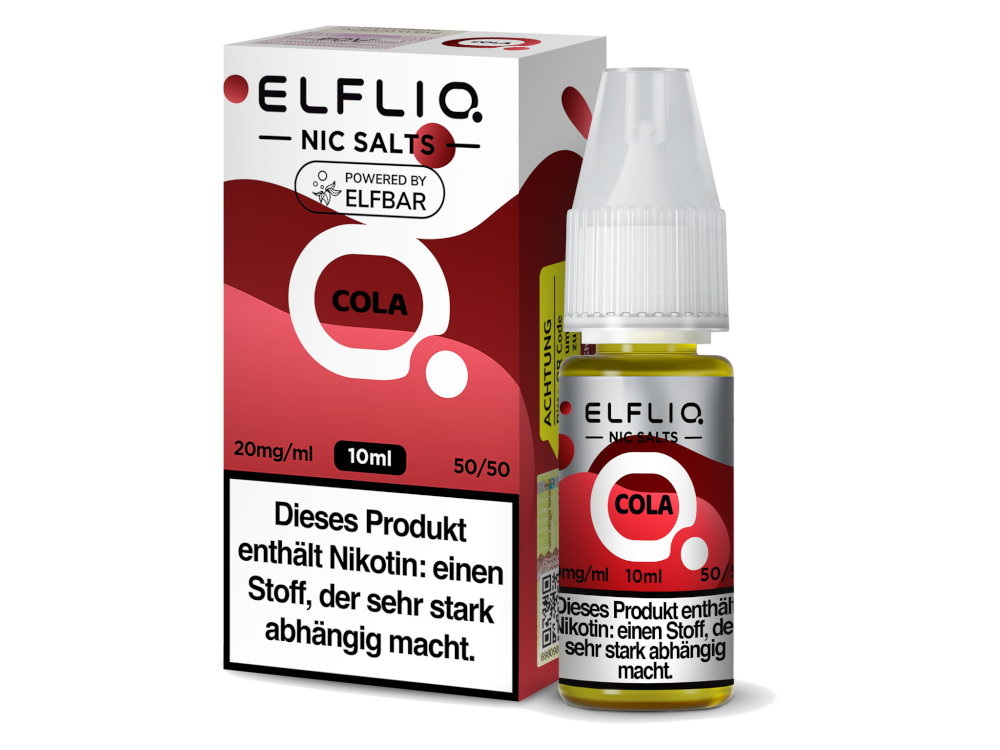 ELFLIQ Cola Nikotinsalz Liquid 20mg/ml — 10 ml Flasche und Verpackung, Original Elfbar