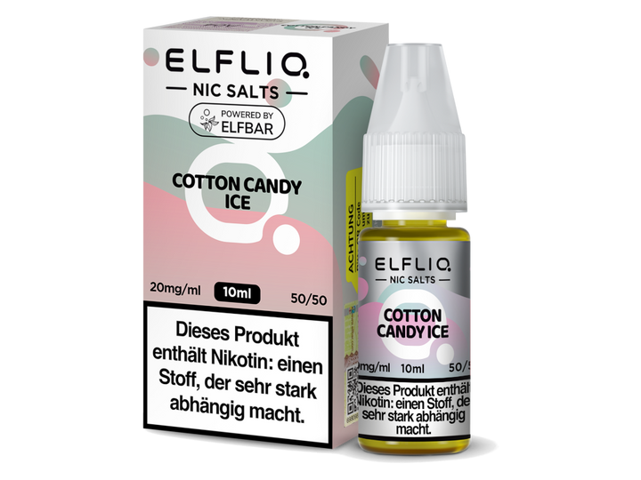 ELFLIQ Cotton Candy Ice Nikotinsalz Liquid 20mg/ml — 10 ml Flasche und Verpackung, Original Elfbar