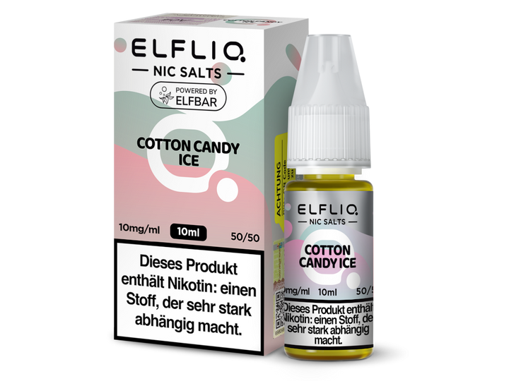 ELFLIQ Cotton Candy Ice Nikotinsalz Liquid 10mg/ml — 10 ml Flasche und Verpackung, Original Elfbar