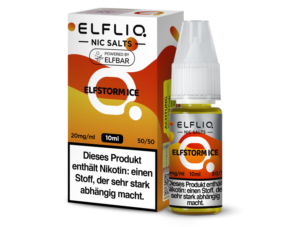ELFLIQ Elfstorm Ice Nikotinsalz Liquid 20mg/ml — 10 ml Flasche und Verpackung, Original Elfbar