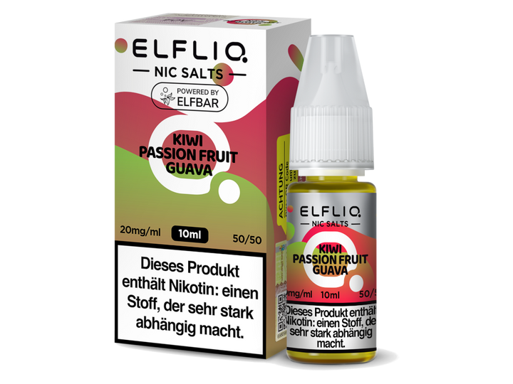 ELFLIQ Kiwi Passion Fruit Guava Nikotinsalz Liquid 20mg/ml — 10 ml Flasche und Verpackung, Original Elfbar