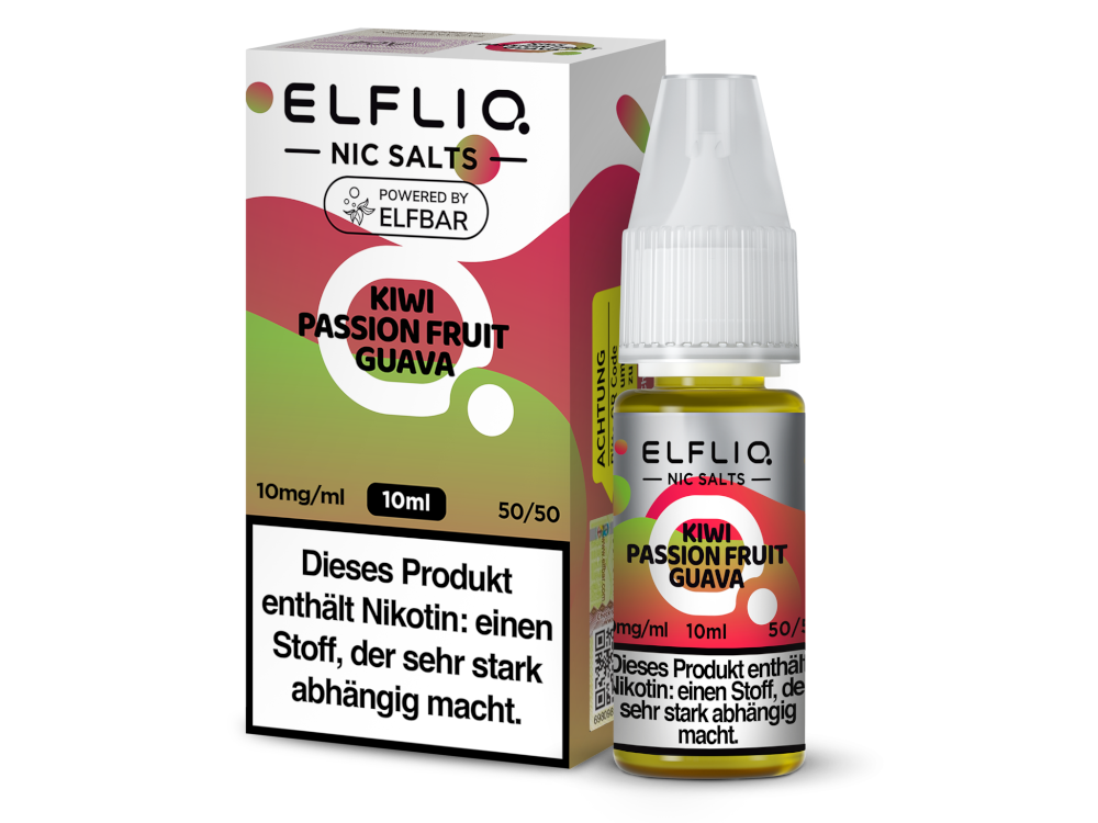 ELFLIQ Kiwi Passion Fruit Guava Nikotinsalz Liquid 10mg/ml — 10 ml Flasche und Verpackung, Original Elfbar