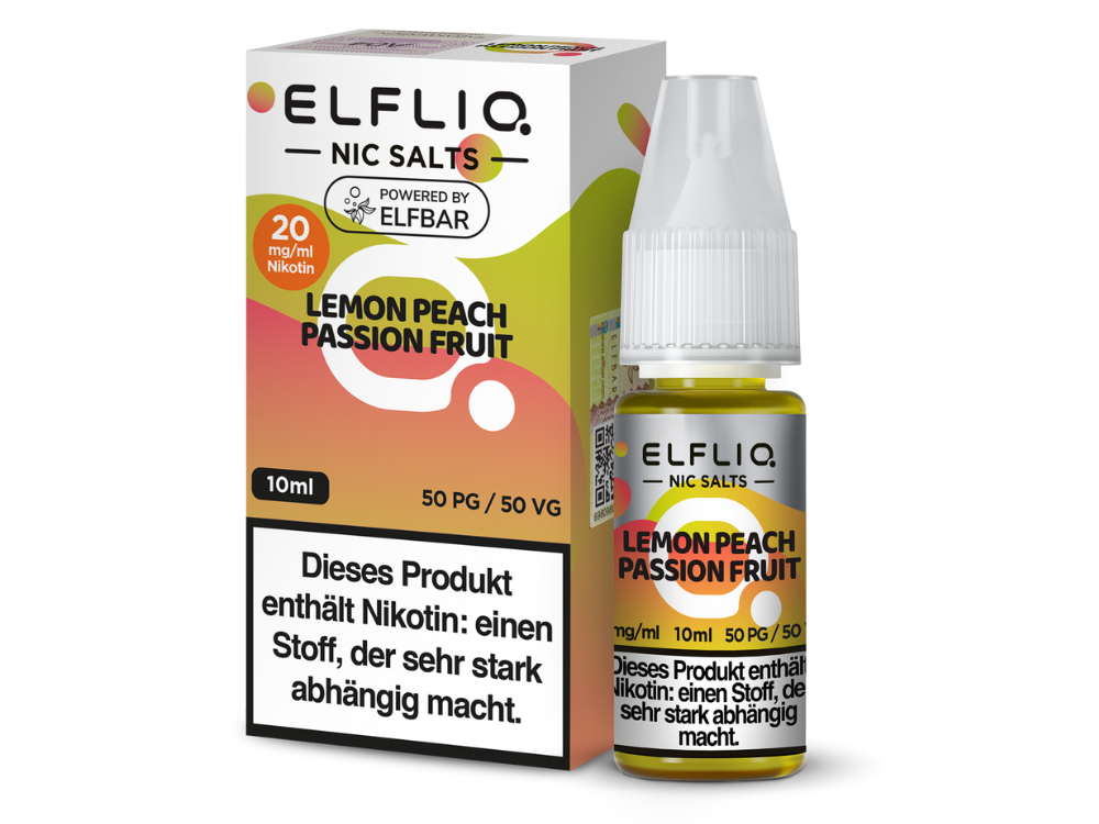 ELFLIQ Lemon Peach Passion Fruit Nikotinsalz Liquid 20mg/ml — 10 ml Flasche und Verpackung, Original Elfbar