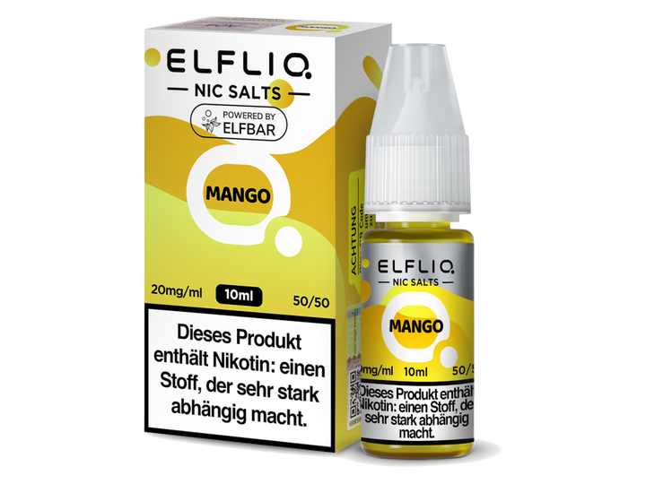 ELFLIQ Mango Nikotinsalz Liquid 20mg/ml — 10 ml Flasche und Verpackung, Original Elfbar