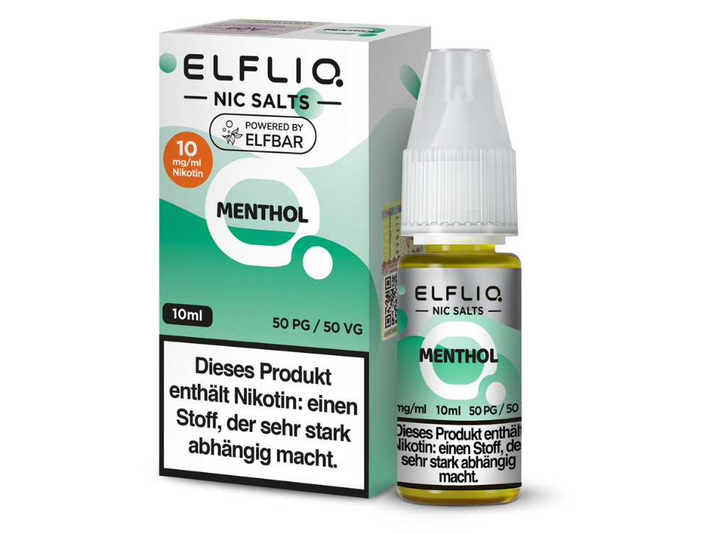 ELFLIQ Menthol Nikotinsalz Liquid 10mg/ml — 10 ml Flasche und Verpackung, Original Elfbar