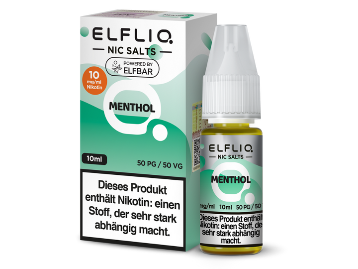 ELFLIQ Menthol Nikotinsalz Liquid 10mg/ml — 10 ml Flasche und Verpackung, Original Elfbar