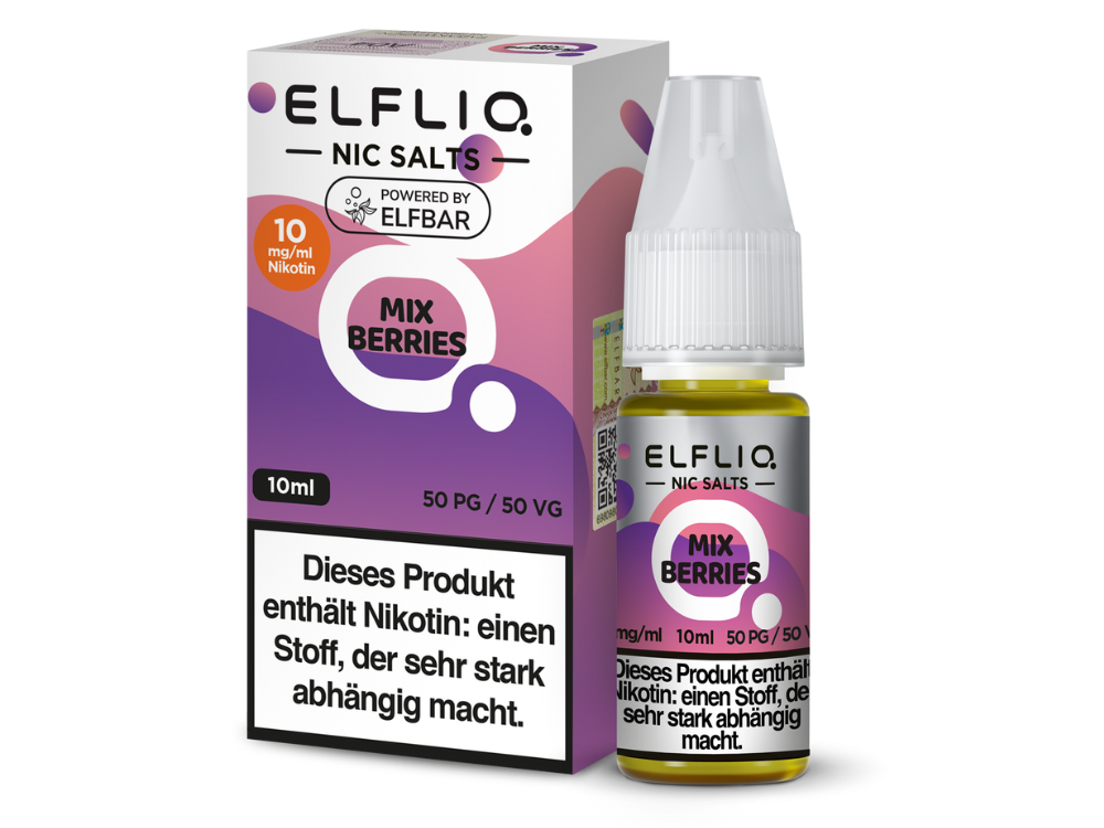 ELFLIQ Mix Berries Nikotinsalz Liquid 10mg/ml — 10 ml Flasche und Verpackung, Original Elfbar