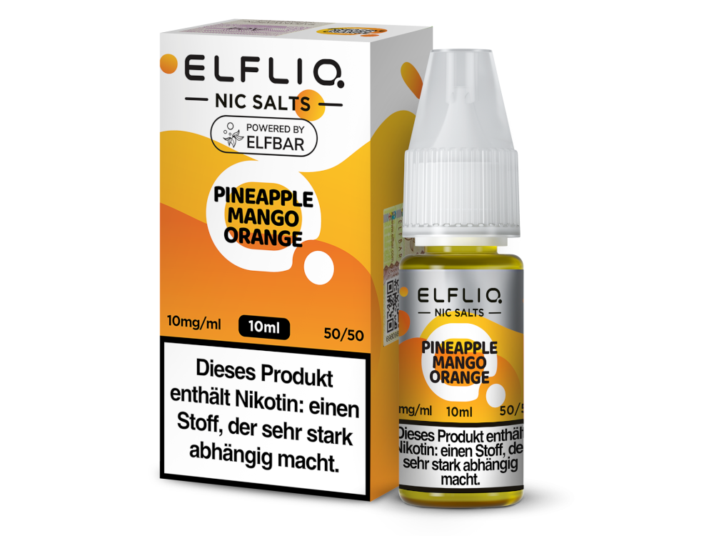 ELFLIQ Pineapple Orange Mango Nikotinsalz Liquid 10mg/ml — 10 ml Flasche und Verpackung, Original Elfbar