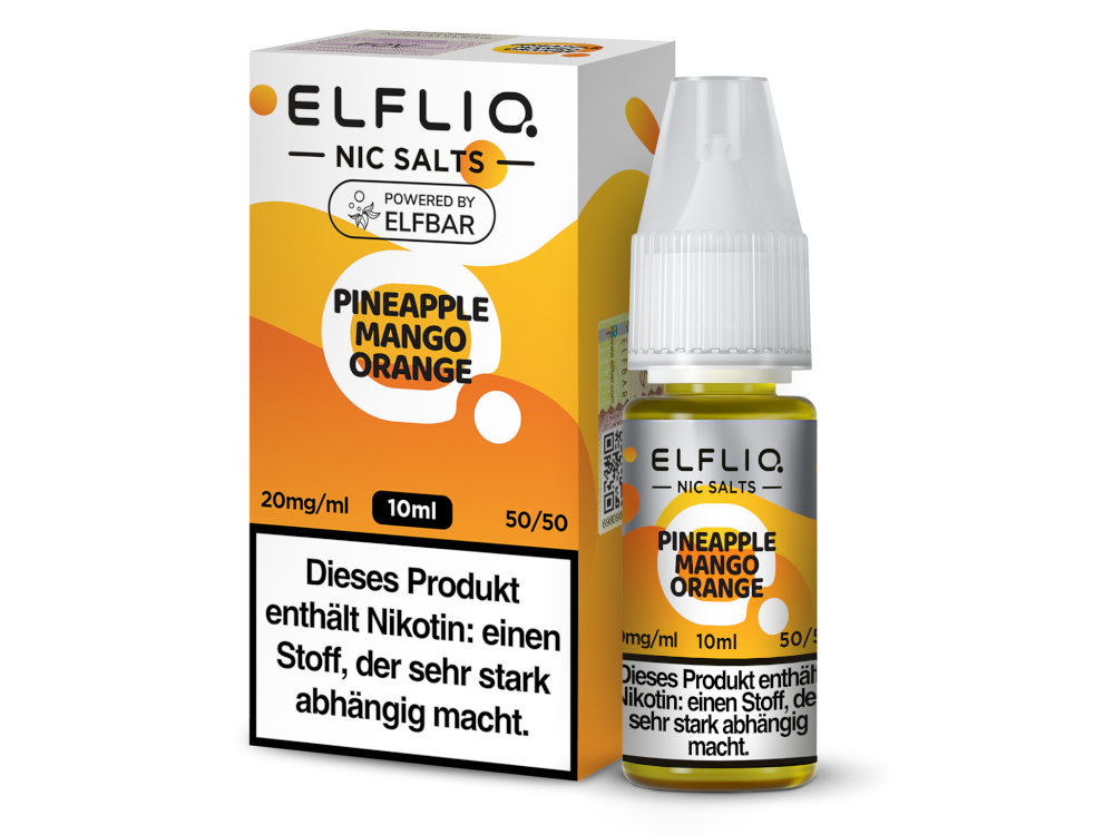 ELFLIQ Pineapple Orange Mango Nikotinsalz Liquid 20mg/ml — 10 ml Flasche und Verpackung, Original Elfbar