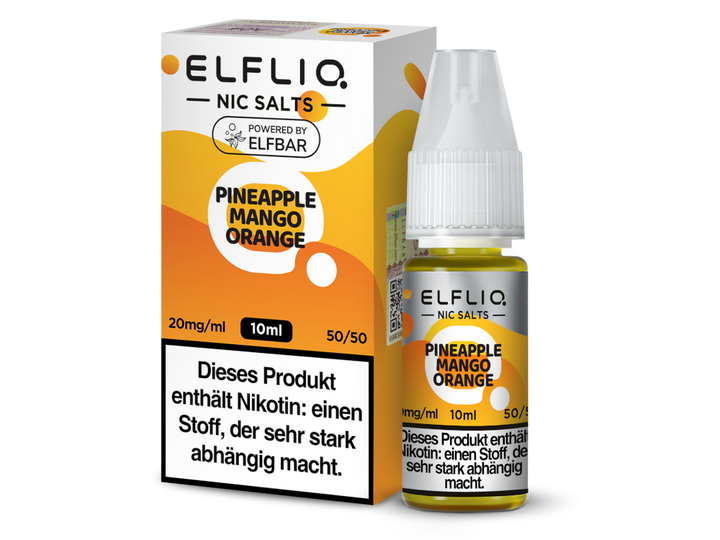 ELFLIQ Pineapple Orange Mango Nikotinsalz Liquid 20mg/ml — 10 ml Flasche und Verpackung, Original Elfbar
