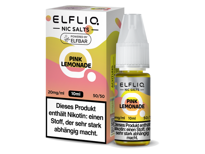 ELFLIQ Pink Lemonade Nikotinsalz Liquid 20mg/ml — 10 ml Flasche und Verpackung, Original Elfbar
