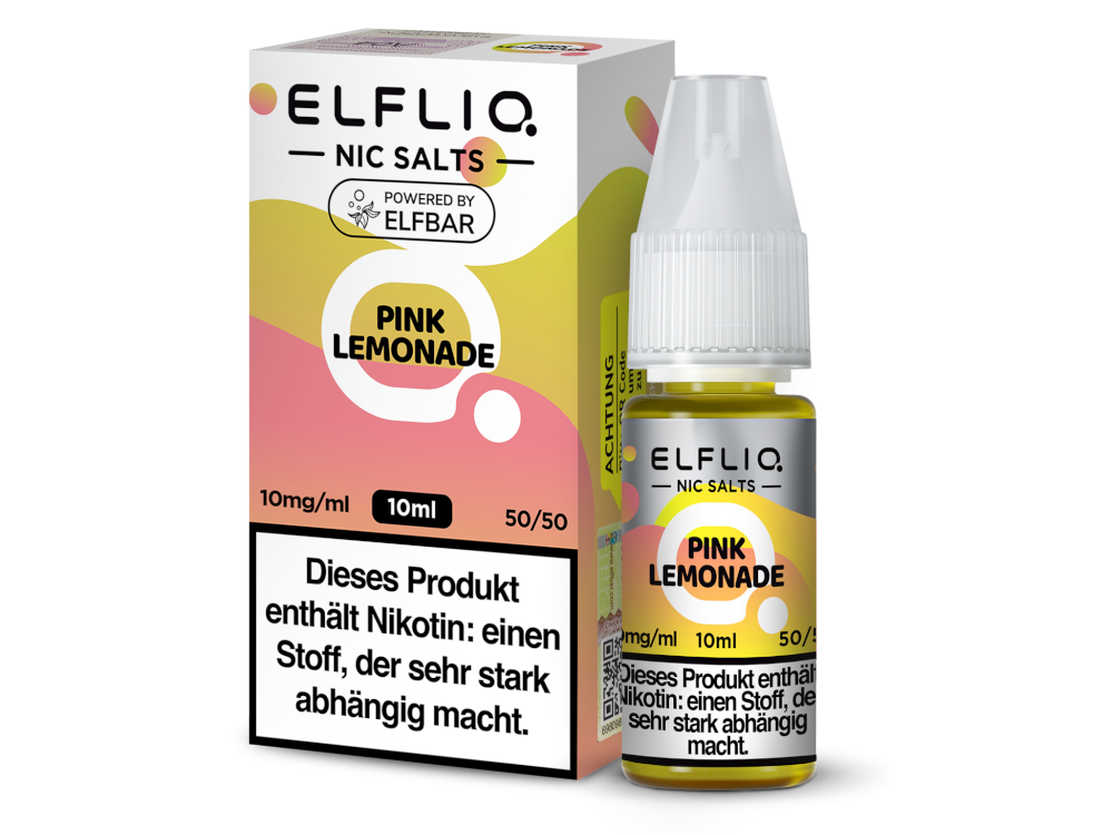 ELFLIQ Pink Lemonade Nikotinsalz Liquid 10mg/ml — 10 ml Flasche und Verpackung, Original Elfbar