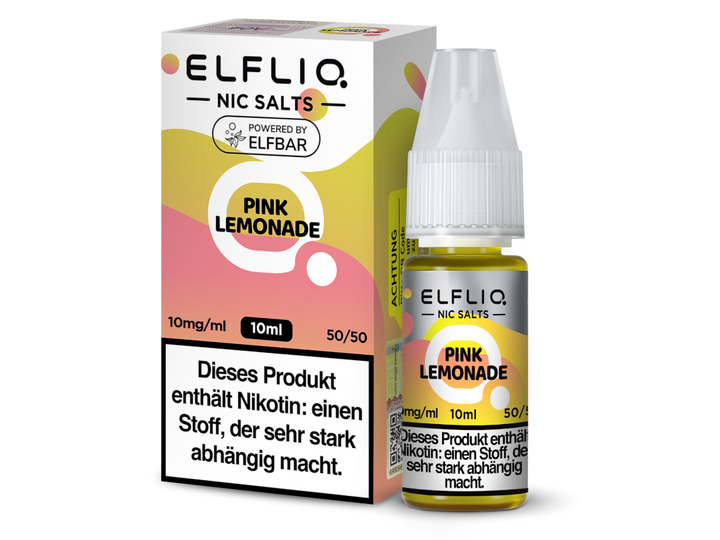 ELFLIQ Pink Lemonade Nikotinsalz Liquid 10mg/ml — 10 ml Flasche und Verpackung, Original Elfbar