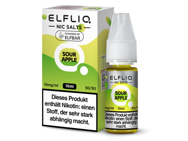 ELFLIQ Sour Apple Nikotinsalz Liquid 10mg/ml — 10 ml Flasche und Verpackung, Original Elfbar