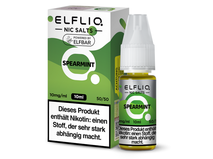 ELFLIQ Spearmint Nikotinsalz Liquid 10mg/ml — 10 ml Flasche und Verpackung, Original Elfbar