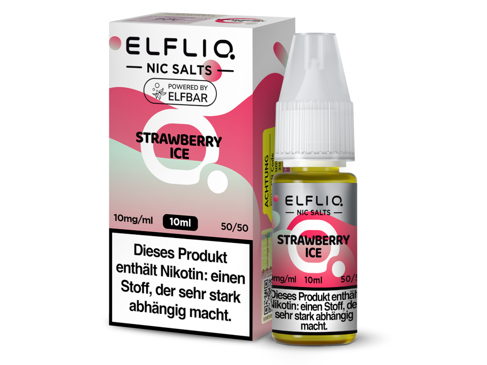 ELFLIQ Strawberry Ice Nikotinsalz Liquid 10mg/ml — 10 ml Flasche und Verpackung, Original Elfbar