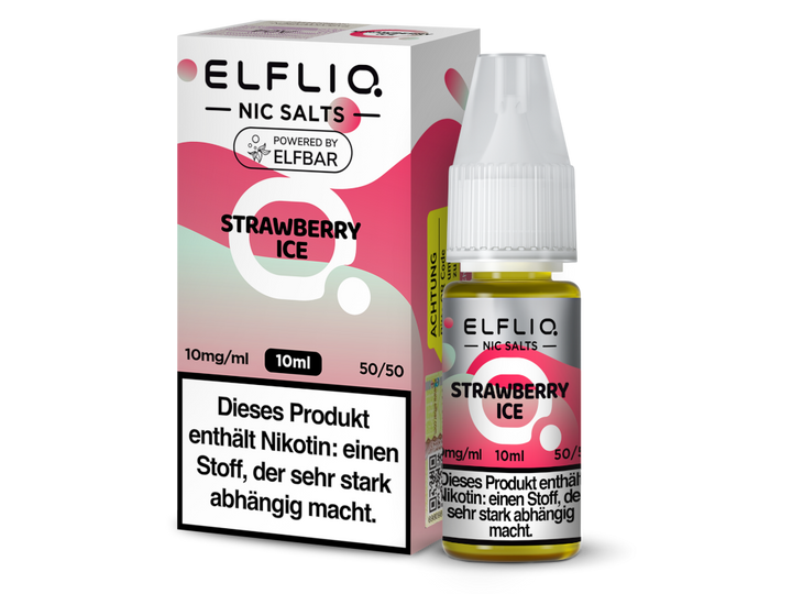 ELFLIQ Strawberry Ice Nikotinsalz Liquid 10mg/ml — 10 ml Flasche und Verpackung, Original Elfbar
