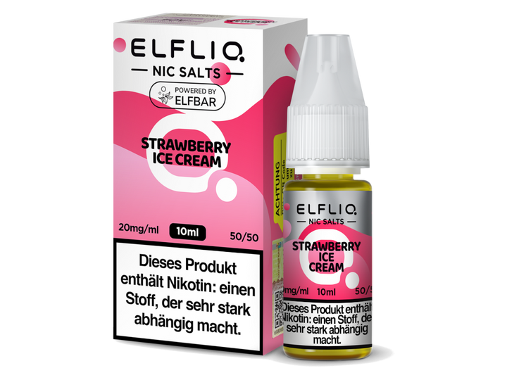 ELFLIQ Strawberry Ice Cream Nikotinsalz Liquid 20mg/ml — 10 ml Flasche und Verpackung, Original Elfbar