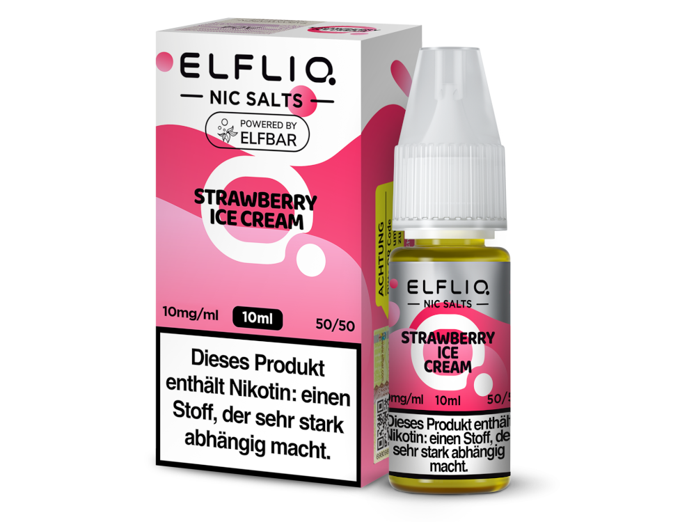 ELFLIQ Strawberry Ice Cream Nikotinsalz Liquid 10mg/ml — 10 ml Flasche und Verpackung, Original Elfbar