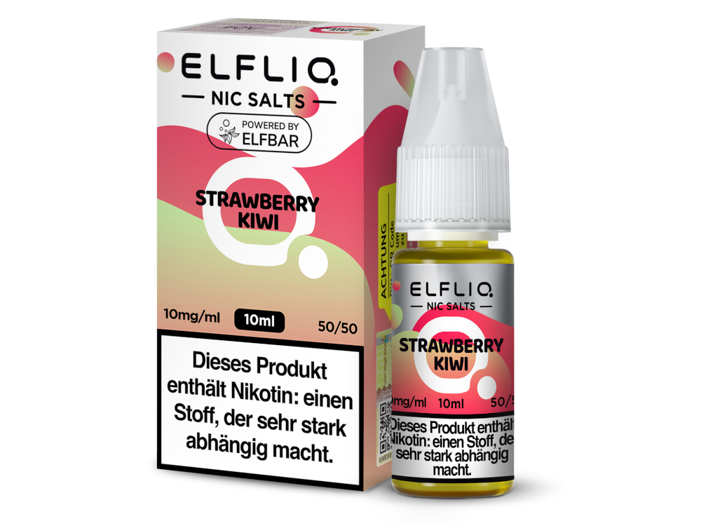 ELFLIQ Strawberry Kiwi Nikotinsalz Liquid 10mg/ml — 10 ml Flasche und Verpackung, Original Elfbar