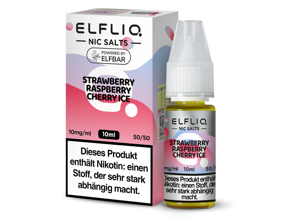 ELFLIQ Strawberry Raspberry Cherry Ice Nikotinsalz Liquid 10mg/ml — 10 ml Flasche und Verpackung, Original Elfbar