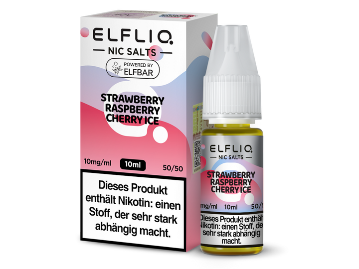 ELFLIQ Strawberry Raspberry Cherry Ice Nikotinsalz Liquid 10mg/ml — 10 ml Flasche und Verpackung, Original Elfbar