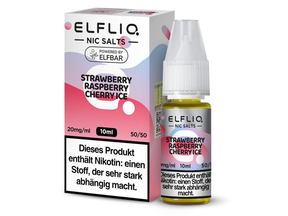 ELFLIQ Strawberry Raspberry Cherry Ice Nikotinsalz Liquid 20mg/ml — 10 ml Flasche und Verpackung, Original Elfbar
