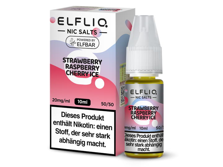ELFLIQ Strawberry Raspberry Cherry Ice Nikotinsalz Liquid 20mg/ml — 10 ml Flasche und Verpackung, Original Elfbar