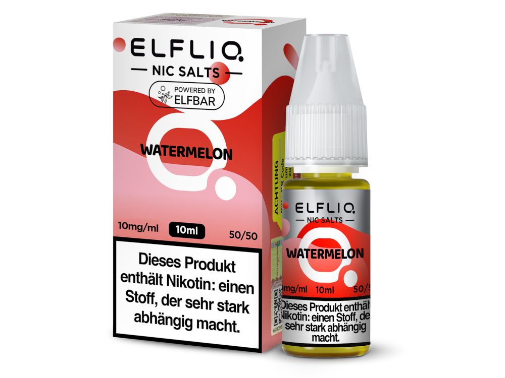 ELFLIQ Watermelon Nikotinsalz Liquid 10mg/ml — 10 ml Flasche und Verpackung, Original Elfbar