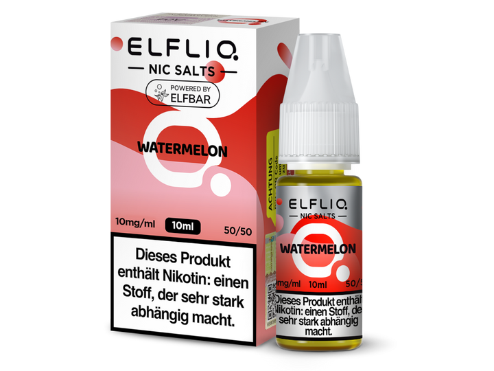 ELFLIQ Watermelon Nikotinsalz Liquid 10mg/ml — 10 ml Flasche und Verpackung, Original Elfbar