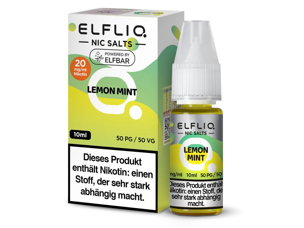 ELFLIQ Lemon Mint Nikotinsalz Liquid 20mg/ml — 10 ml Flasche und Verpackung, Original Elfbar