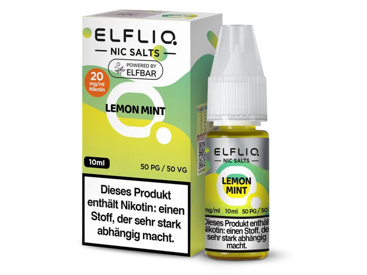 ELFLIQ Lemon Mint Nikotinsalz Liquid 20mg/ml — 10 ml Flasche und Verpackung, Original Elfbar