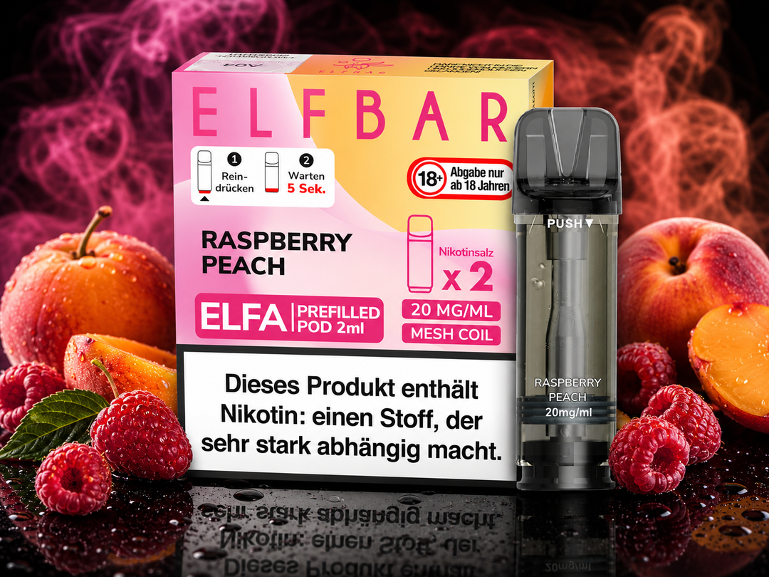 Elfbar ELFA Pod Raspberry Peach 20mg/ml — vorbefüllter Pod mit Himbeere-Pfirsich-Geschmack, 2er-Pack