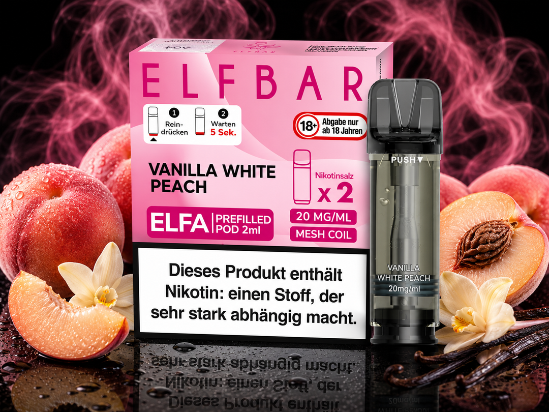 Elfbar ELFA Pod Vanilla White Peach 20mg/ml — vorbefüllter Pod mit Vanille-Pfirsich-Geschmack, 2er-Pack