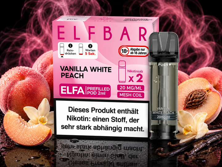 Elfbar ELFA Pod Vanilla White Peach 20mg/ml — vorbefüllter Pod mit Vanille-Pfirsich-Geschmack, 2er-Pack