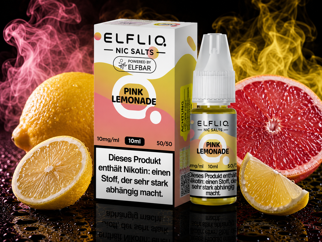 ELFLIQ Pink Lemonade Nikotinsalz Liquid 10mg/ml — Beeren und Zitrone, 10 ml Flasche und Verpackung