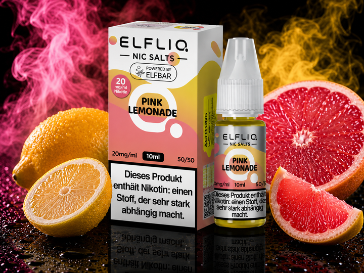 ELFLIQ Pink Lemonade Nikotinsalz Liquid 20mg/ml — Beeren und Zitrone, 10 ml Flasche und Verpackung
